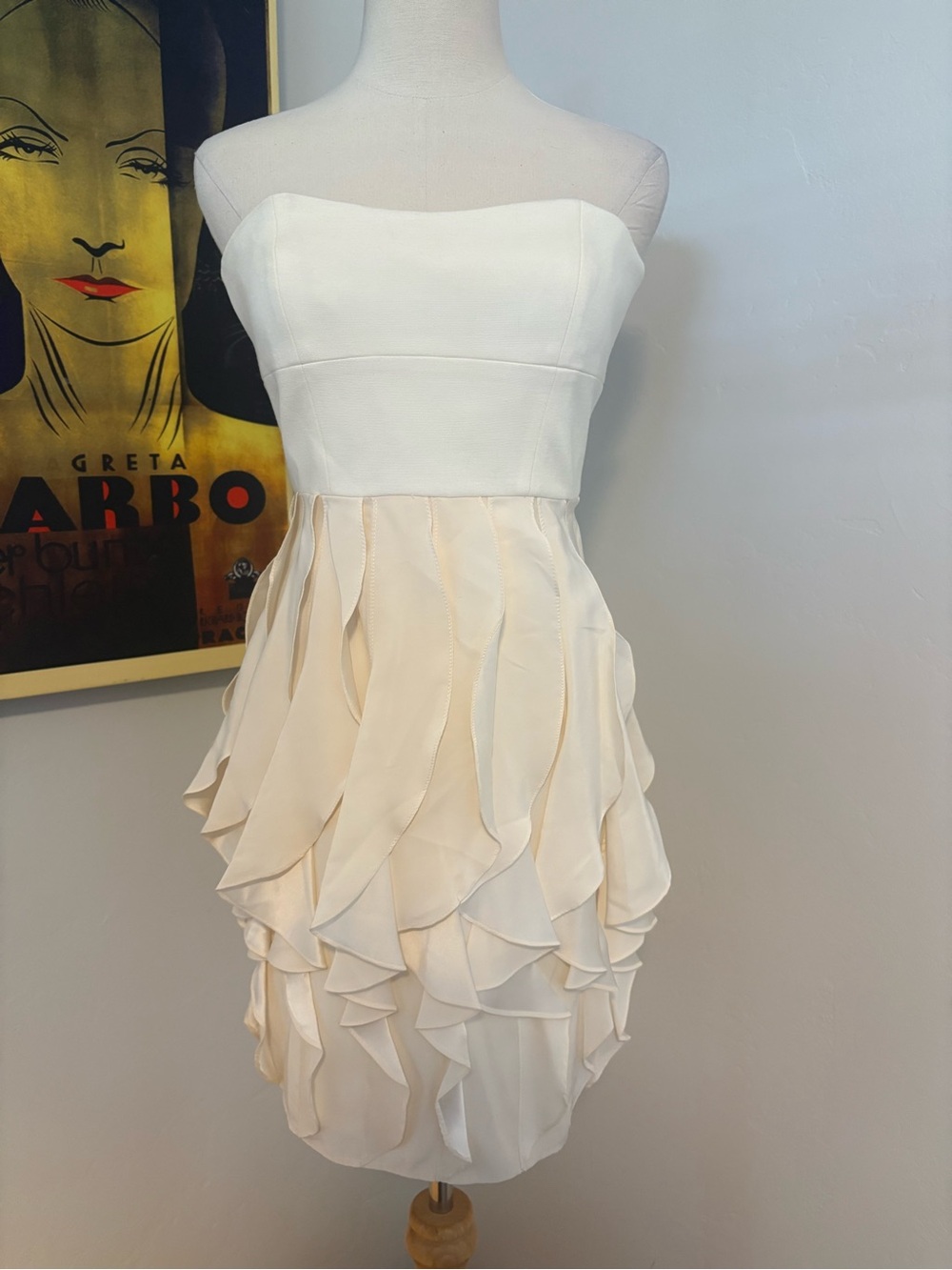 Cynthia Steve Strapless Ivory Ruffle Cocktail Dress